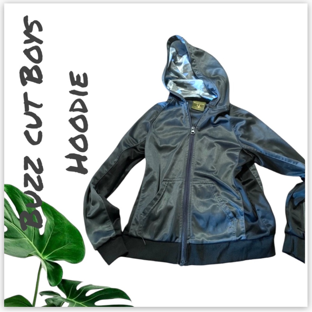 Lil Boys BUZZ CUTS jacket hoodie in Gray & Black Nylon fabric full zip EUC SZ 7